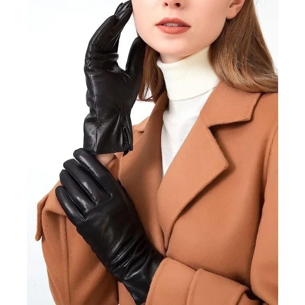 Women’s Italian Soft Leather Gloves Genuine SheepSkin Leather Gloves Black